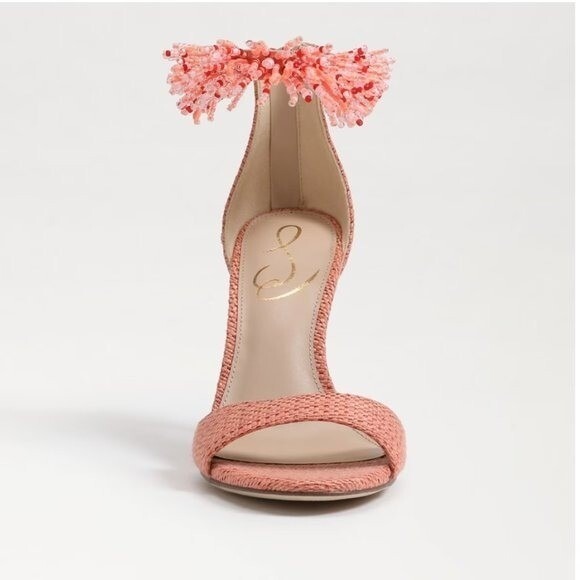 Sam Edelman Coral Woven Raffia Embellished Heels Sandals Women Size 8 - Picture 3 of 7
